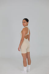 Zipper Romper- Beige