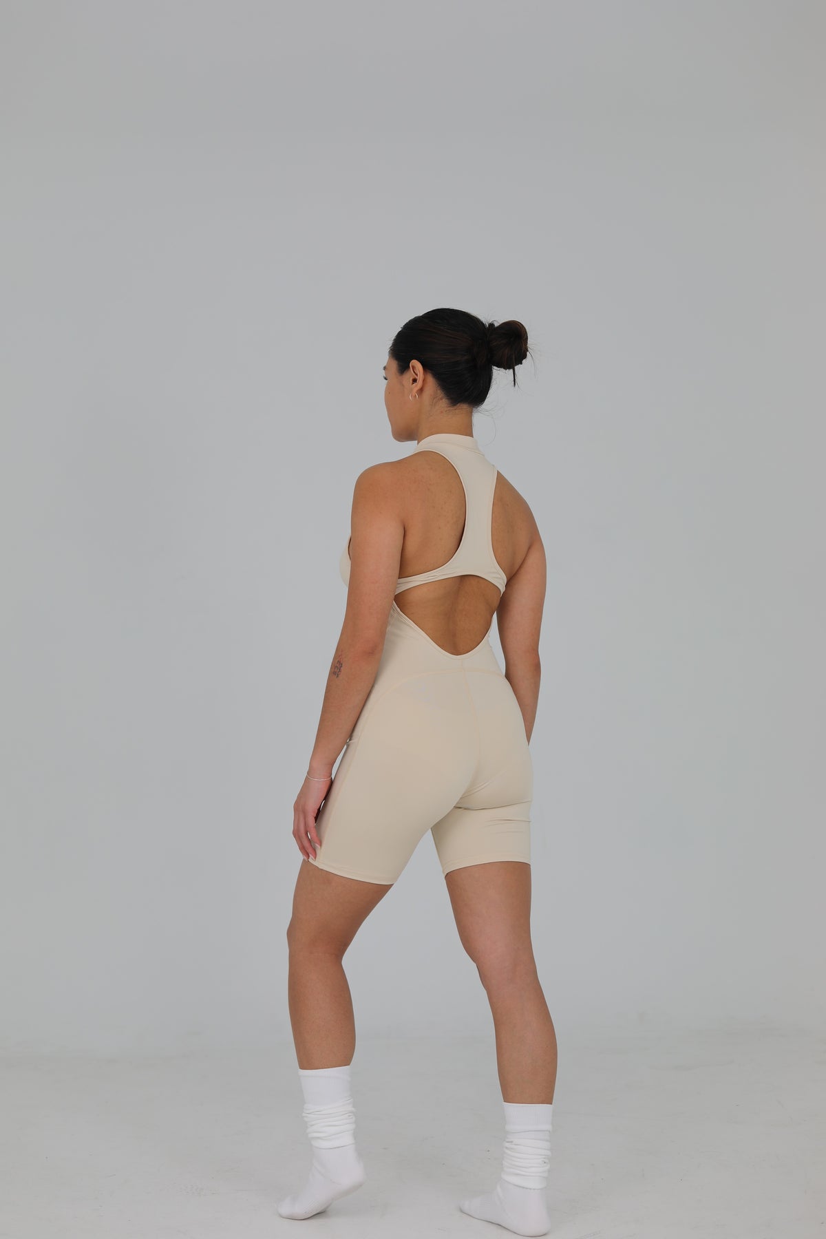 Zipper Romper- Beige