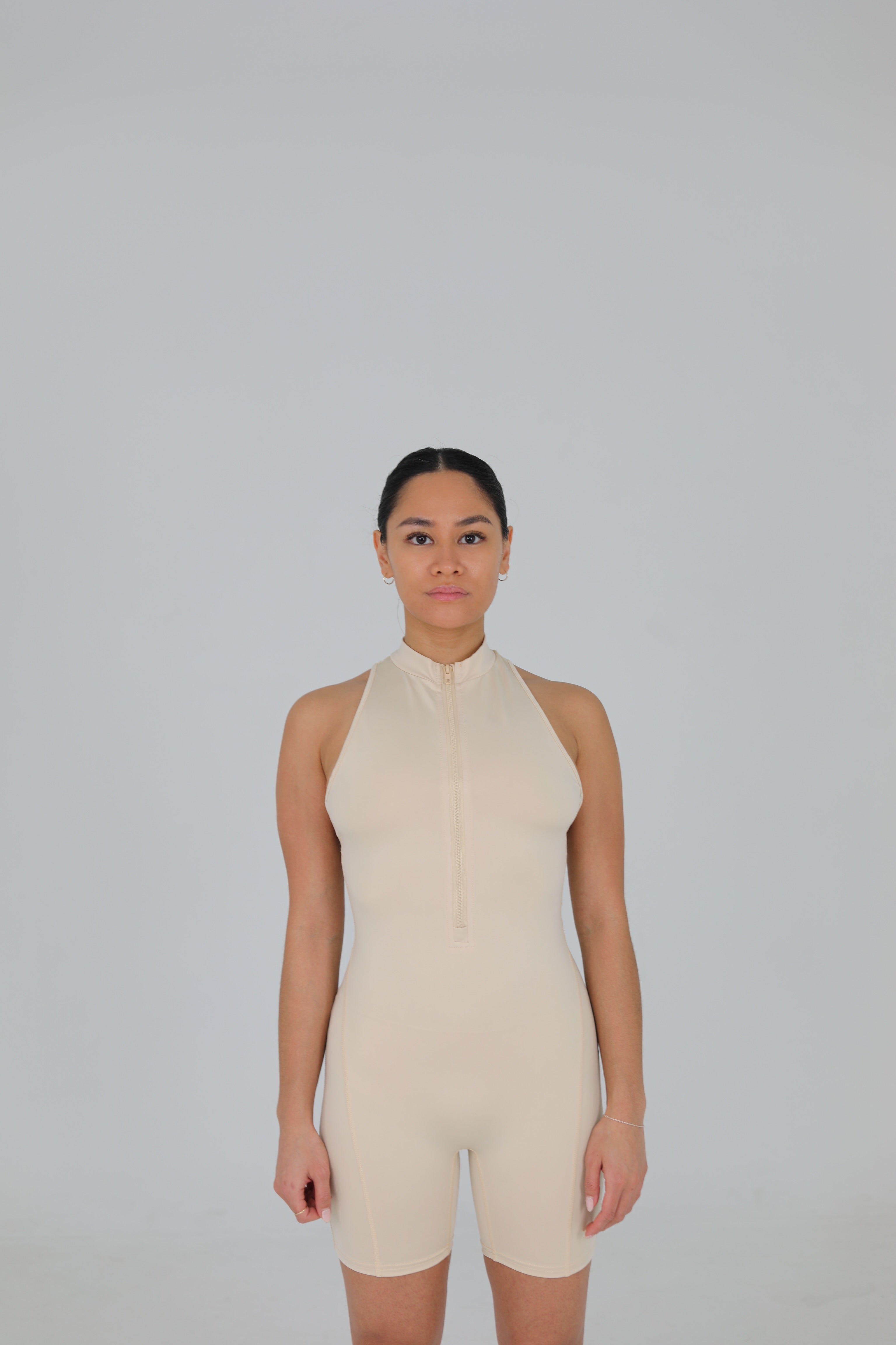 Zipper Romper- Beige